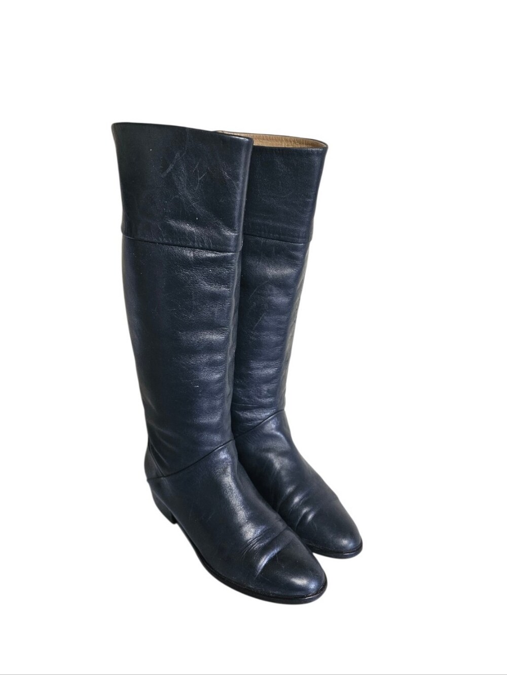 Vintage Bally Black Supple Leather Knee High Pull On Riding Style Boots 7.5 /38